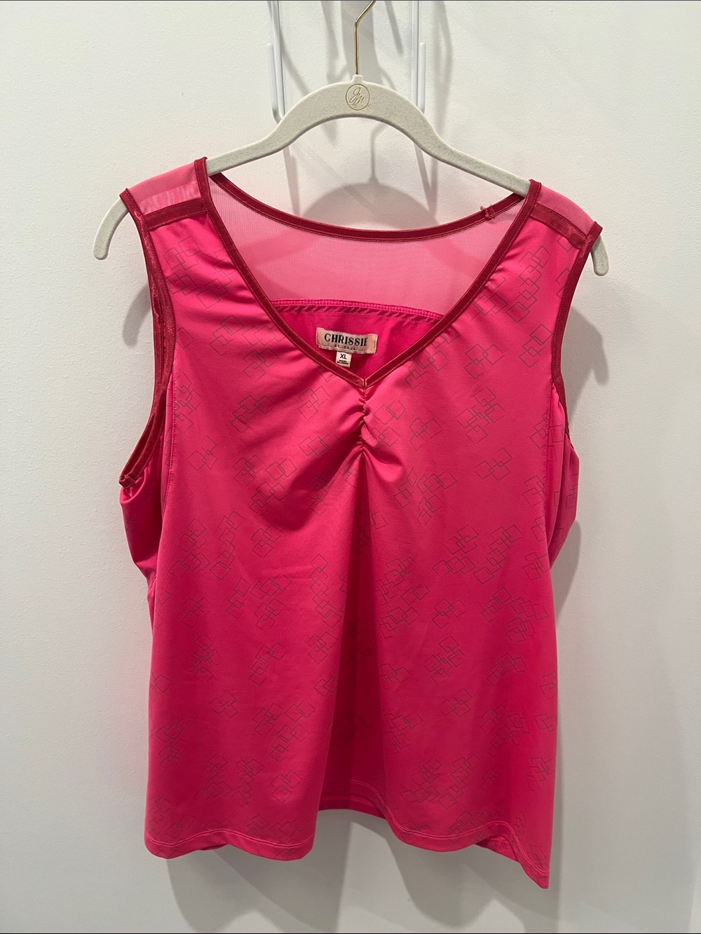 Hot Pink Sleeveless Tennis V-Neck Gathered Tank